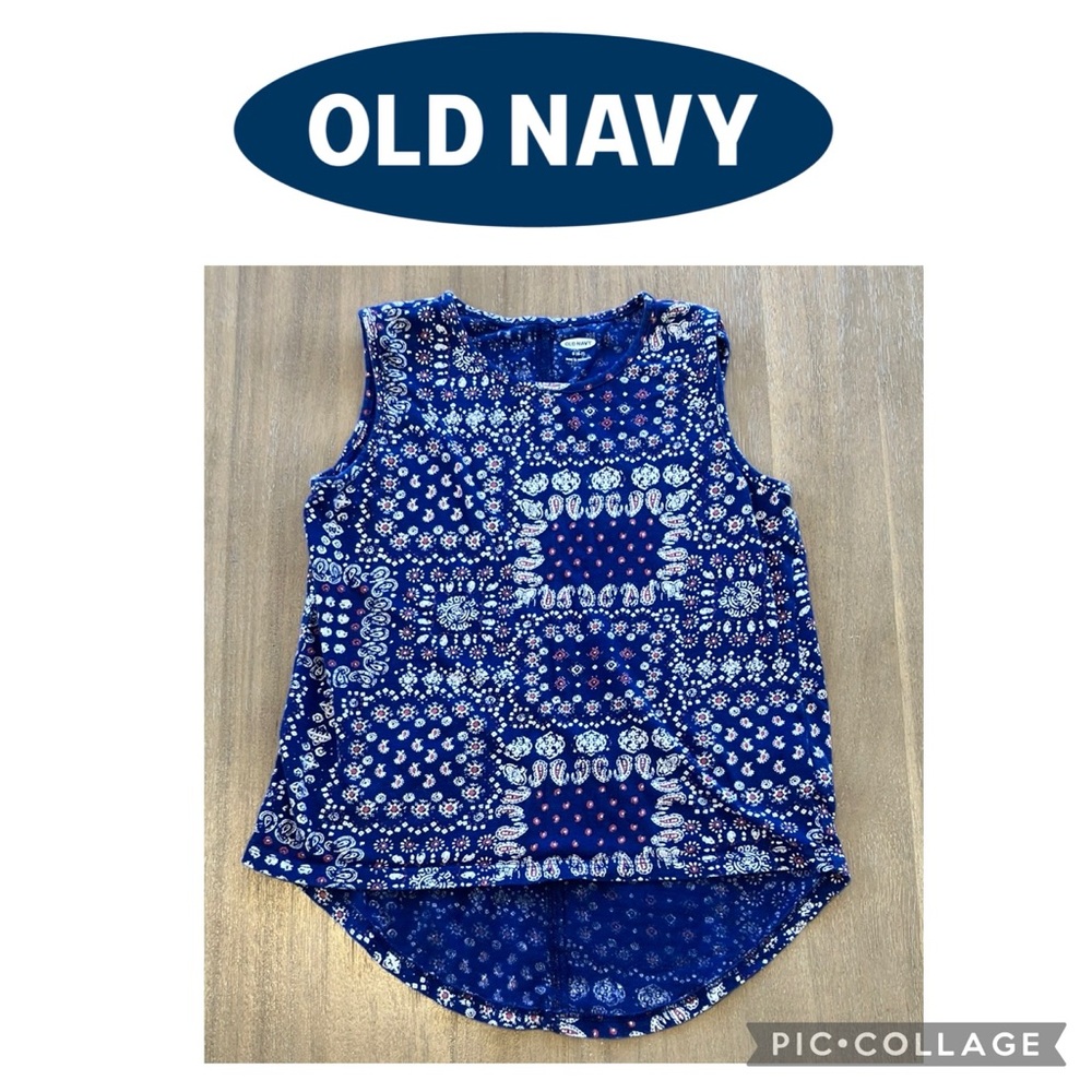 1/$5, 3/$12, 5/$15 Old Navy Blue Hi-Low Tank Top Paisley Patterns Size S 6/7
